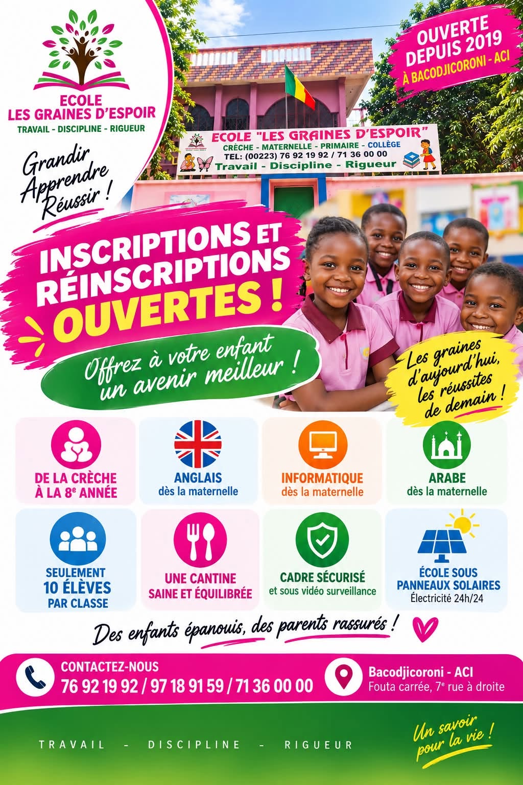 Affiche officielle des inscriptions des Graines d’Espoir